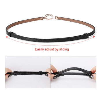 Leather Skinny Women Belt Thin Waist Belts for Dresses Up to 37" with Interlocking Buckle 2 Pack - JASGOOD OFFICIAL