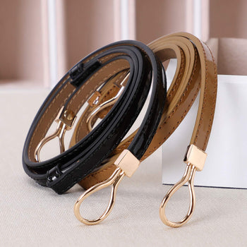 Leather Skinny Women Belt Thin Waist Belts for Dresses Up to 37" with Interlocking Buckle 2 Pack - JASGOOD OFFICIAL
