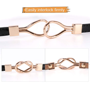 Leather Skinny Women Belt Thin Waist Belts for Dresses Up to 37" with Interlocking Buckle 2 Pack - JASGOOD OFFICIAL