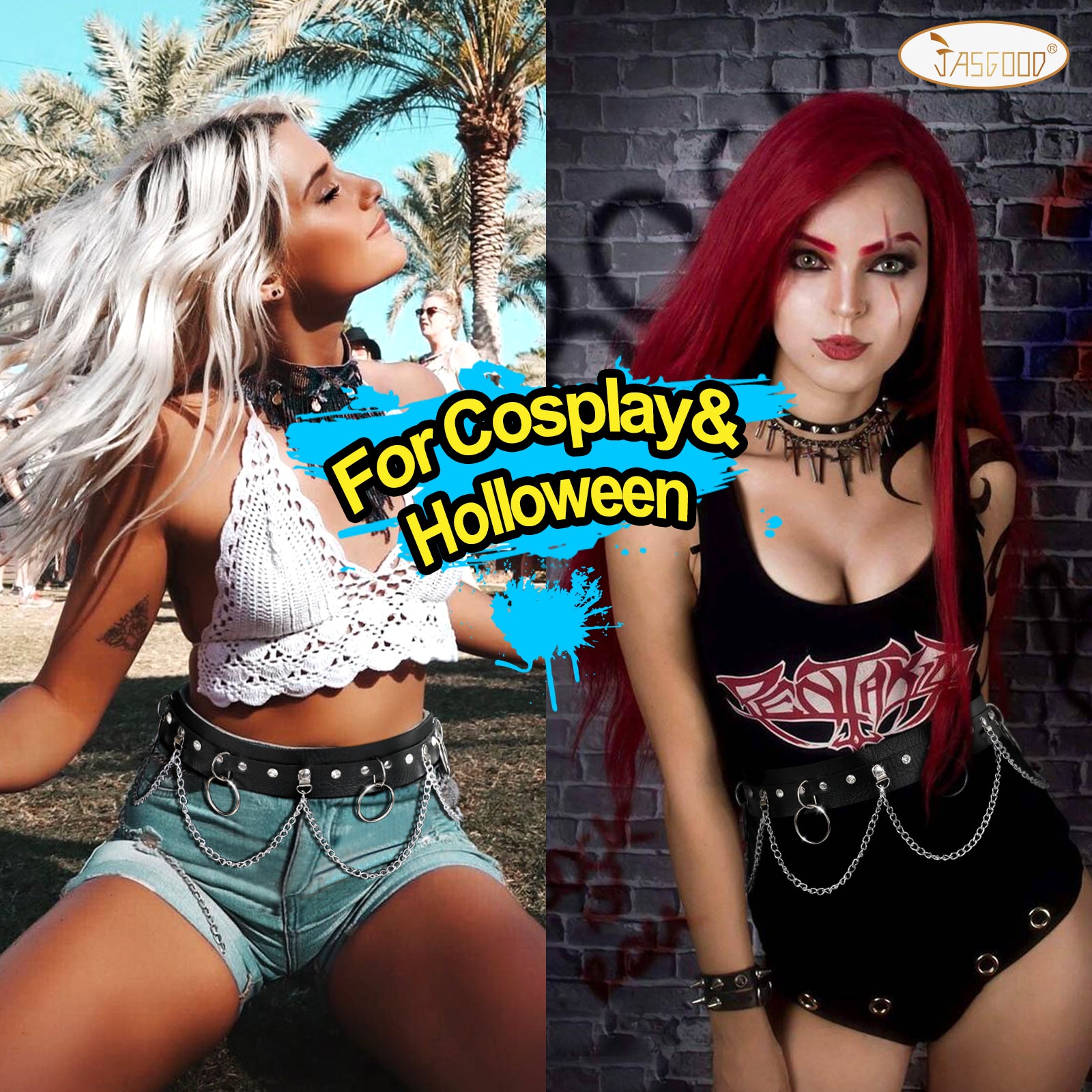 Halloween Punk Black Waist Chain Belt Women Leather Rave Body Goth Accessories Jewelry for Girls by JASGOOD - JASGOOD OFFICIAL