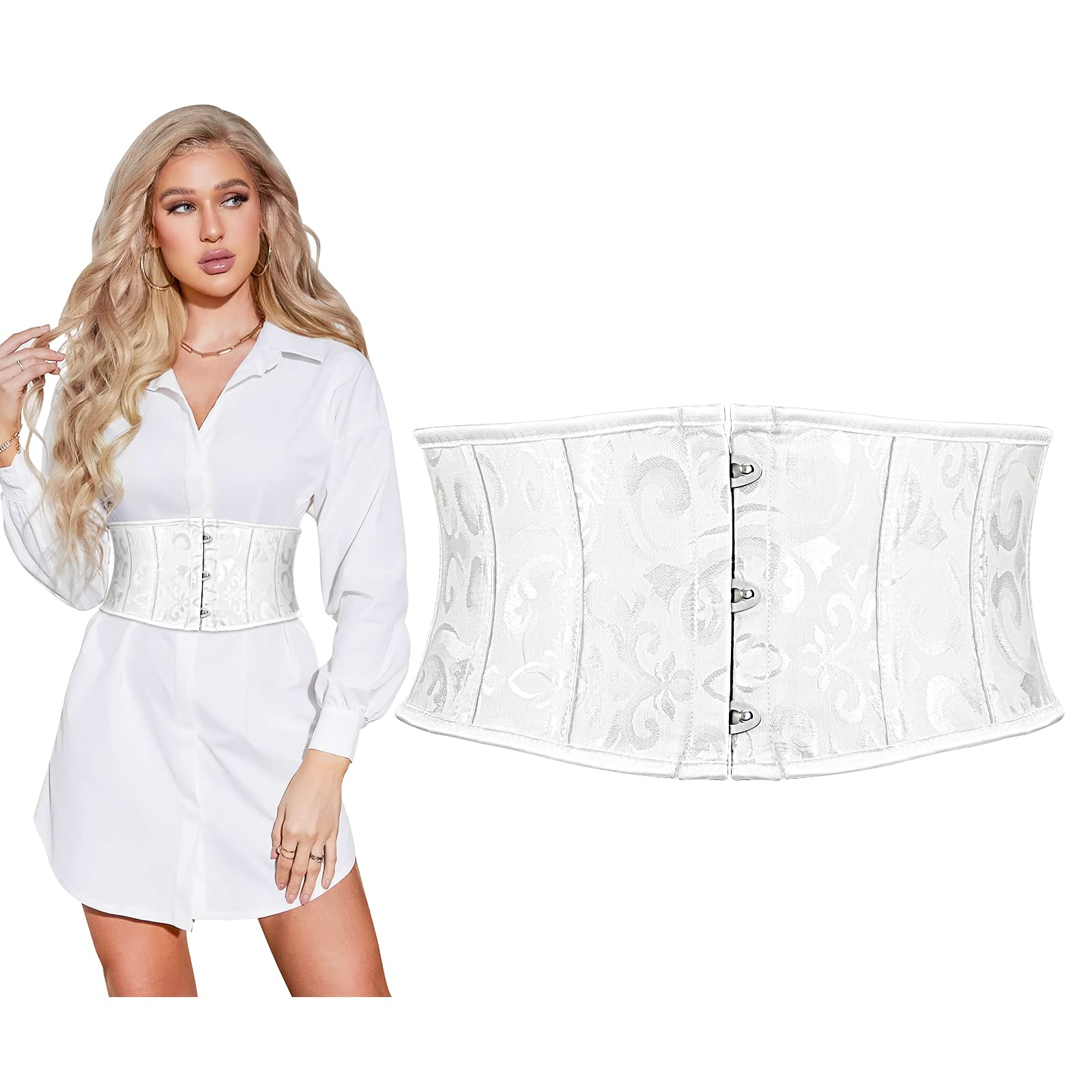 Women's Jacquard Brocade Corset Waist Belt, Underbust Steel Boned Lace Up Satin Bustier Waspie Belt by Jasgood - JASGOOD OFFICIAL