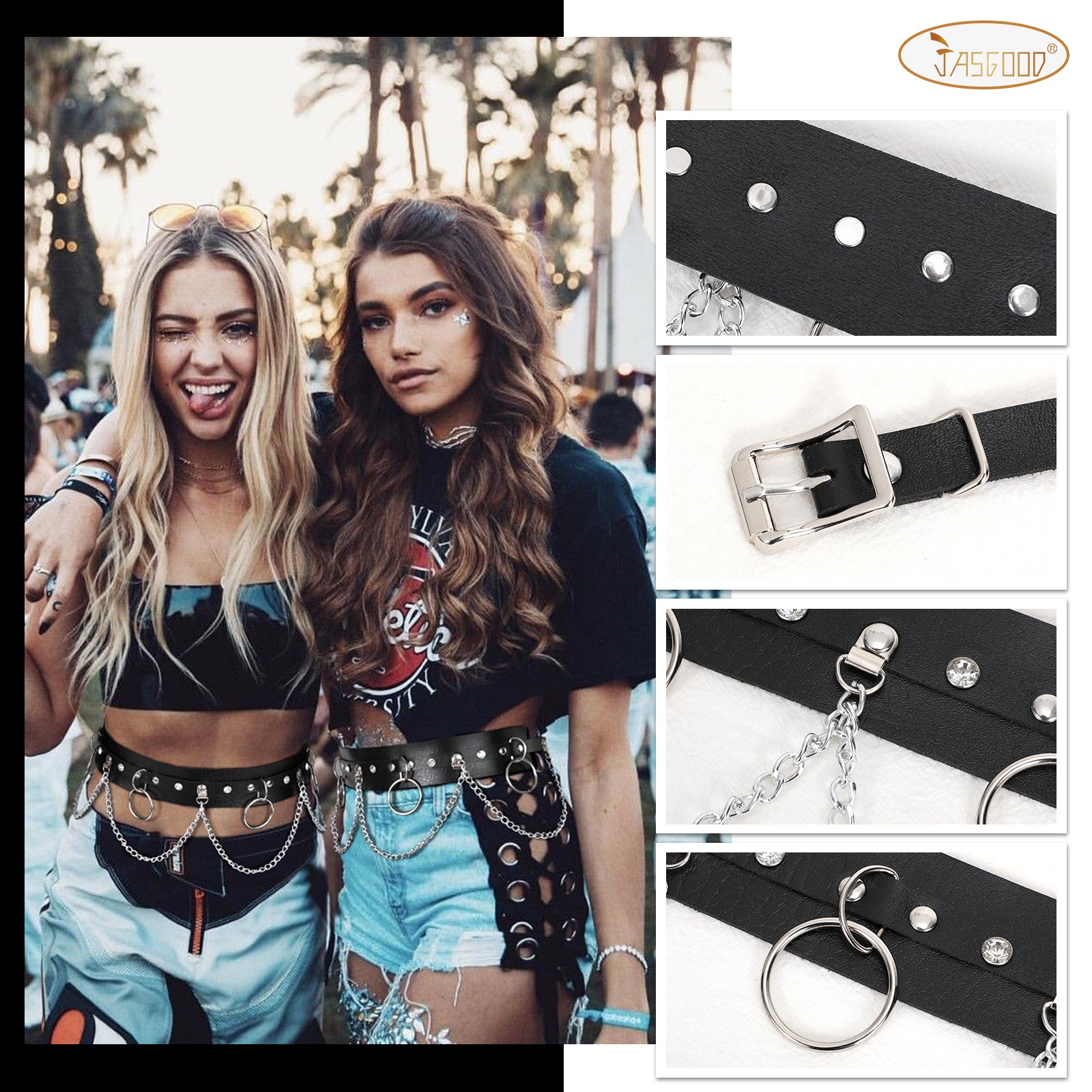 Halloween Punk Black Waist Chain Belt Women Leather Rave Body Goth Accessories Jewelry for Girls by JASGOOD - JASGOOD OFFICIAL