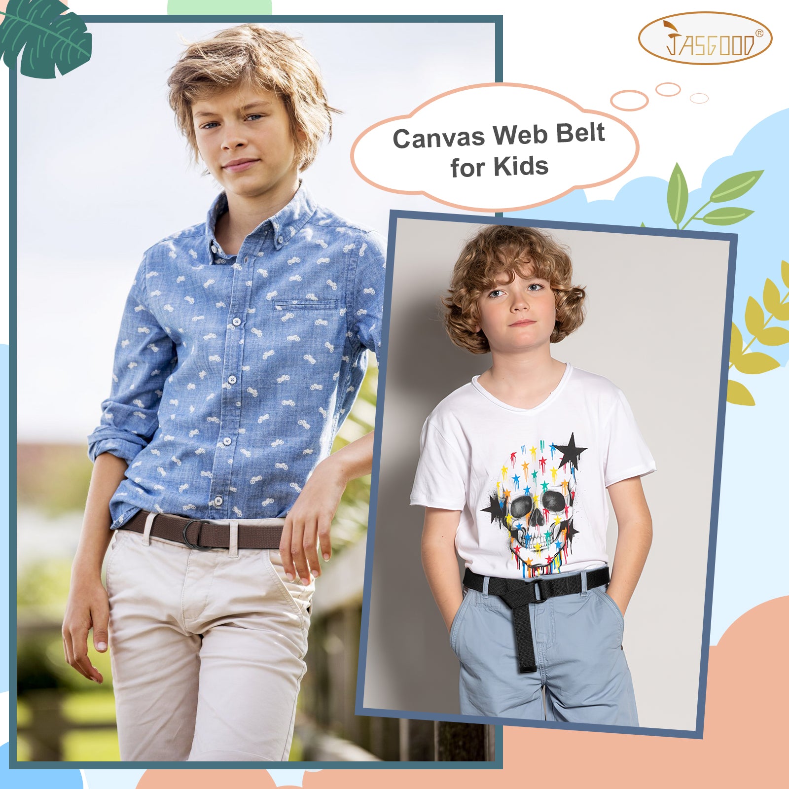 Boy's Belt JASGOOD Kids Canvas Web Belt Football Belt with Double D-ring Buckle - JASGOOD OFFICIAL