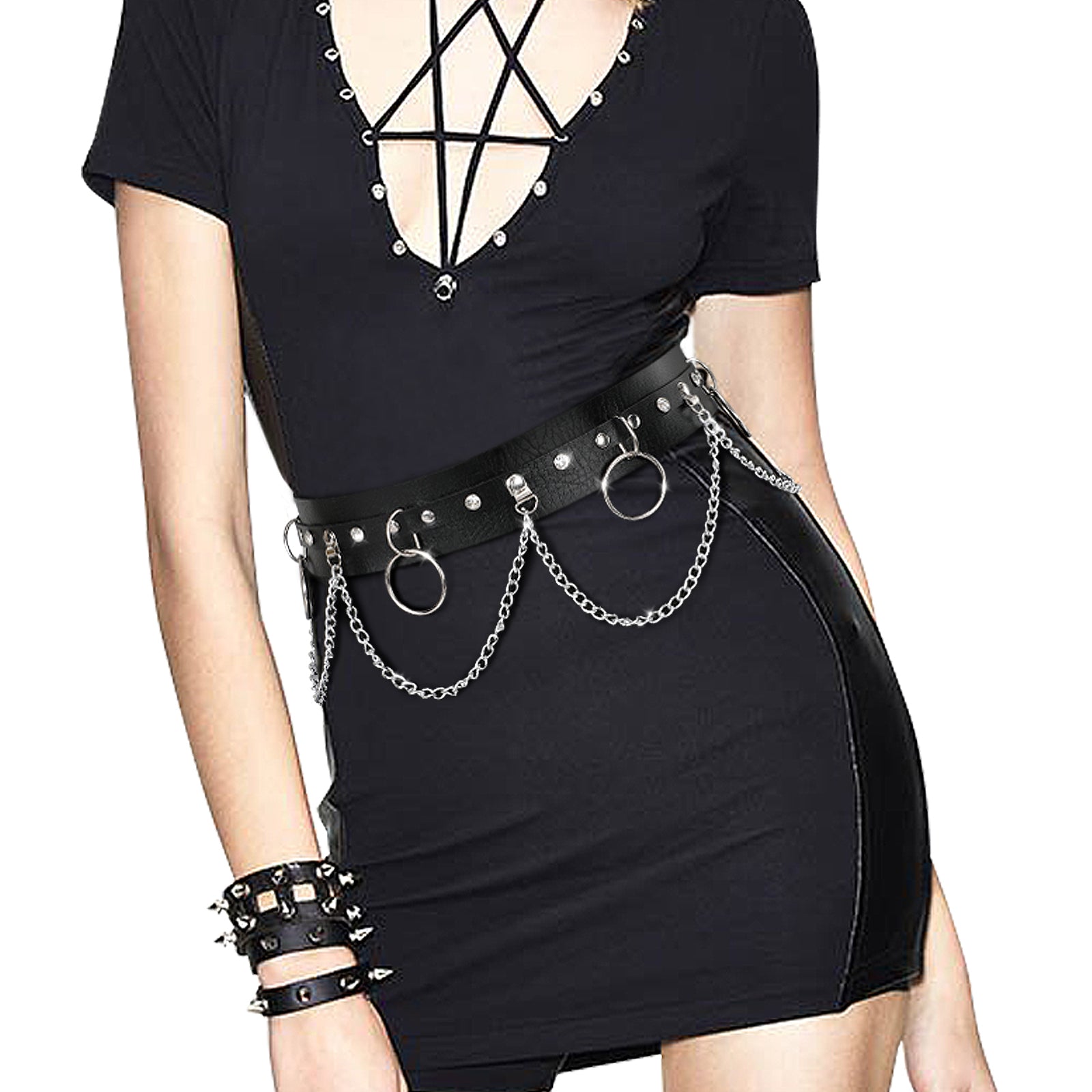 Halloween Punk Black Waist Chain Belt Women Leather Rave Body Goth Accessories Jewelry for Girls by JASGOOD - JASGOOD OFFICIAL