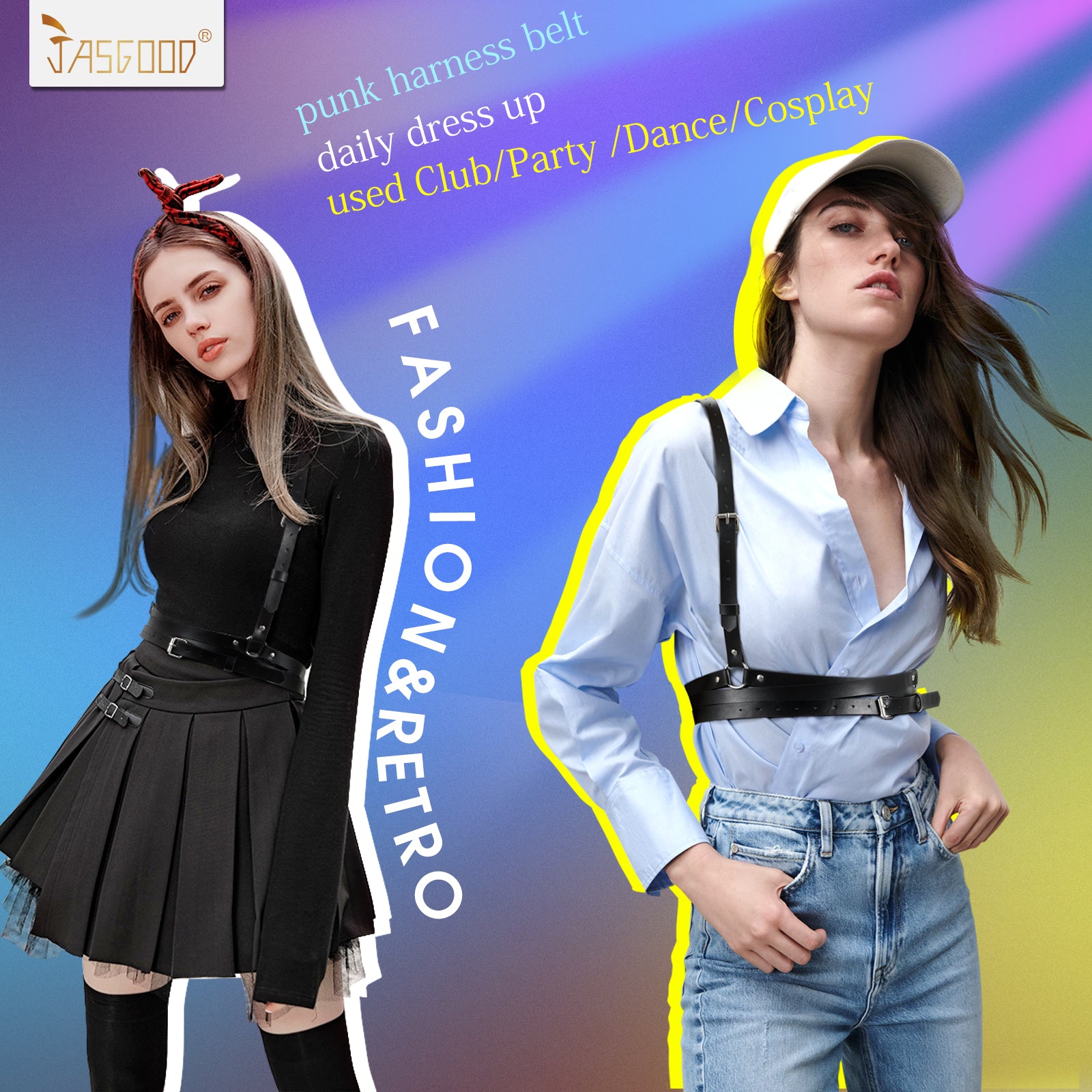 Halloween Punk Waist Belt Women Halloween PU Leather Skinny Body Adjustable Belts with Gothic Circle for Party by JASGOOD - JASGOOD OFFICIAL