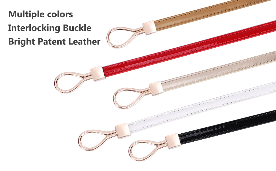 Leather Skinny Women Belt Thin Waist Belts for Dresses Up to 37" with Interlocking Buckle 2 Pack - JASGOOD OFFICIAL