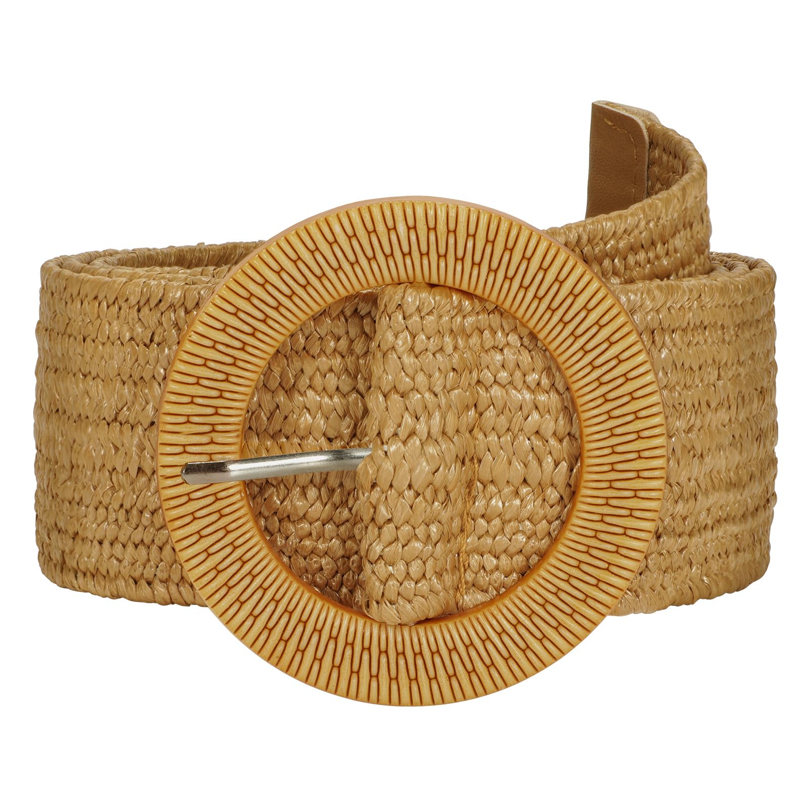 Straw Woven Braided Elastic Belt with Round Buckle - JASGOOD OFFICIAL