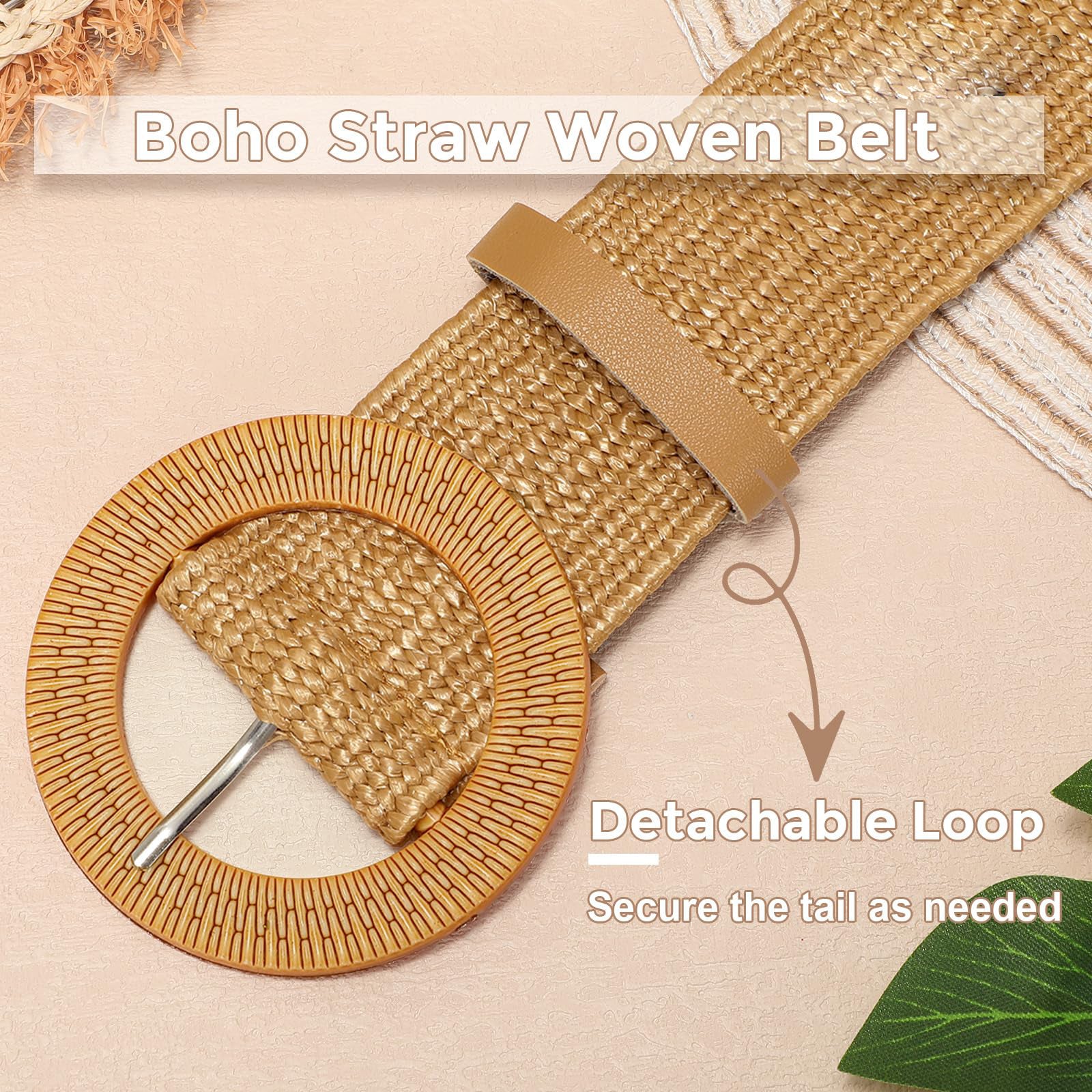 Straw Woven Braided Elastic Belt with Round Buckle - JASGOOD OFFICIAL