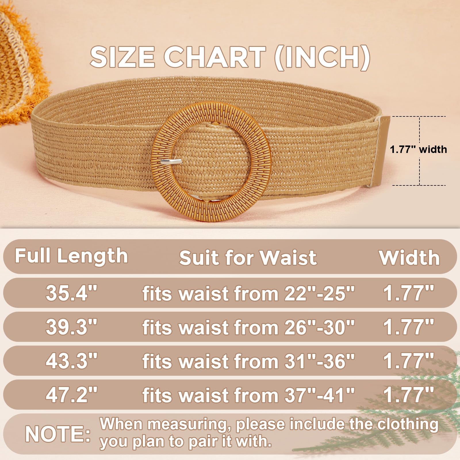 Straw Woven Braided Elastic Belt with Round Buckle - JASGOOD OFFICIAL