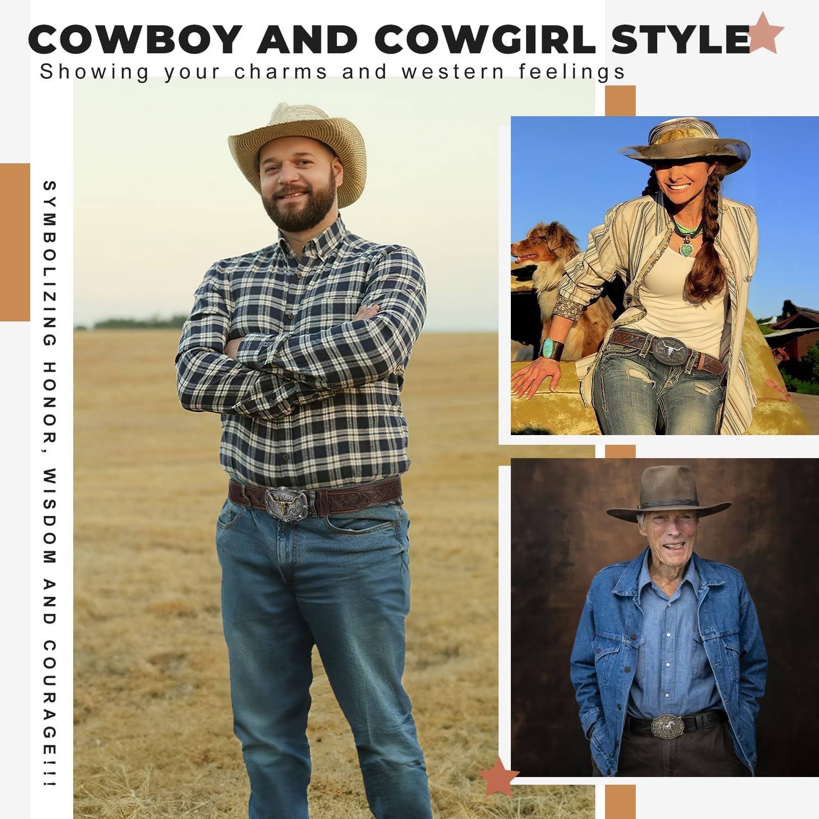 Western Cowboy Cowgirl Leather Belt - JASGOOD OFFICIAL