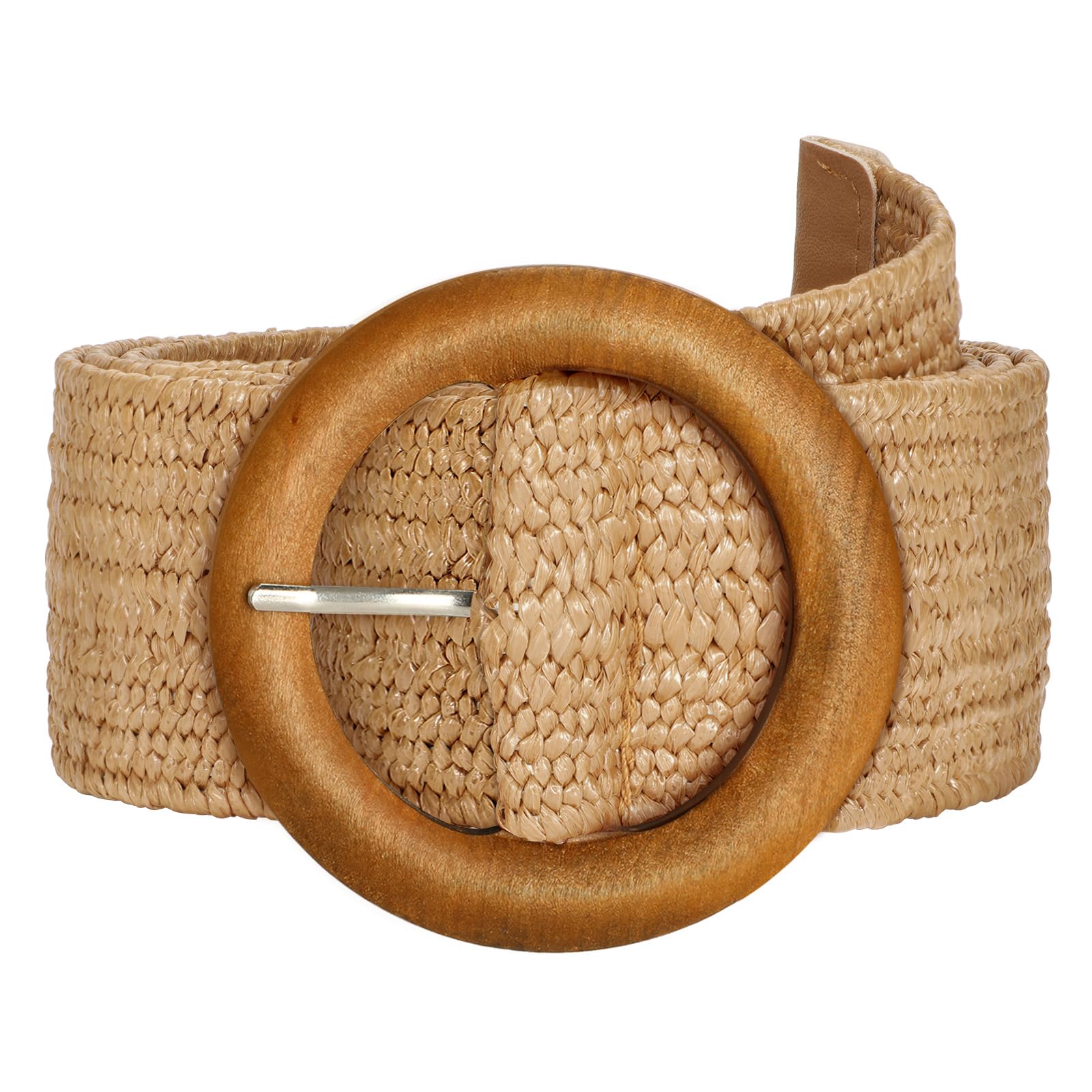 Straw Woven Braided Elastic Belt with Round Buckle - JASGOOD OFFICIAL