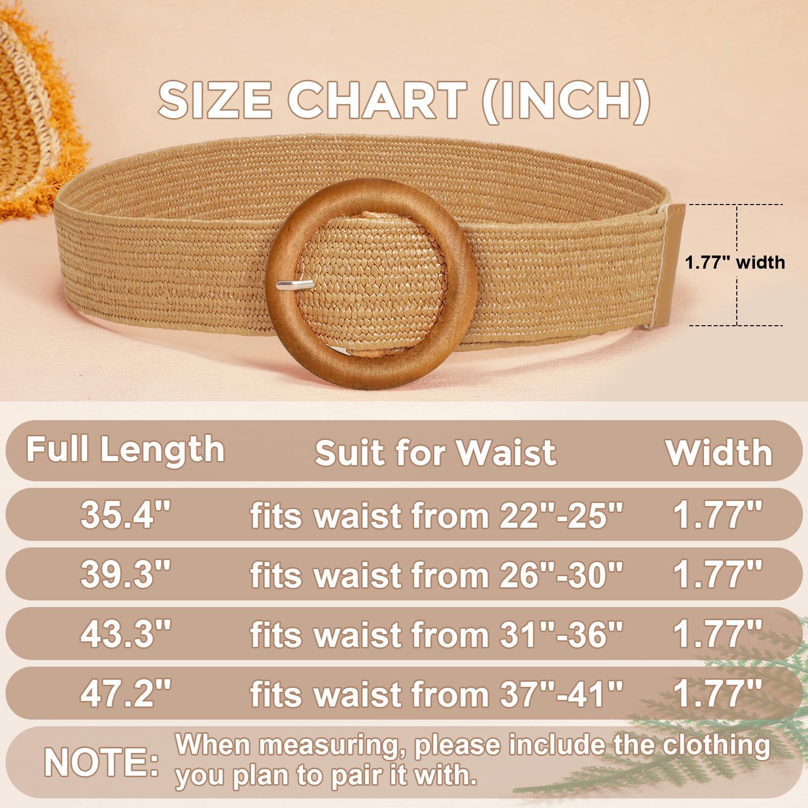 Straw Woven Braided Elastic Belt with Round Buckle - JASGOOD OFFICIAL