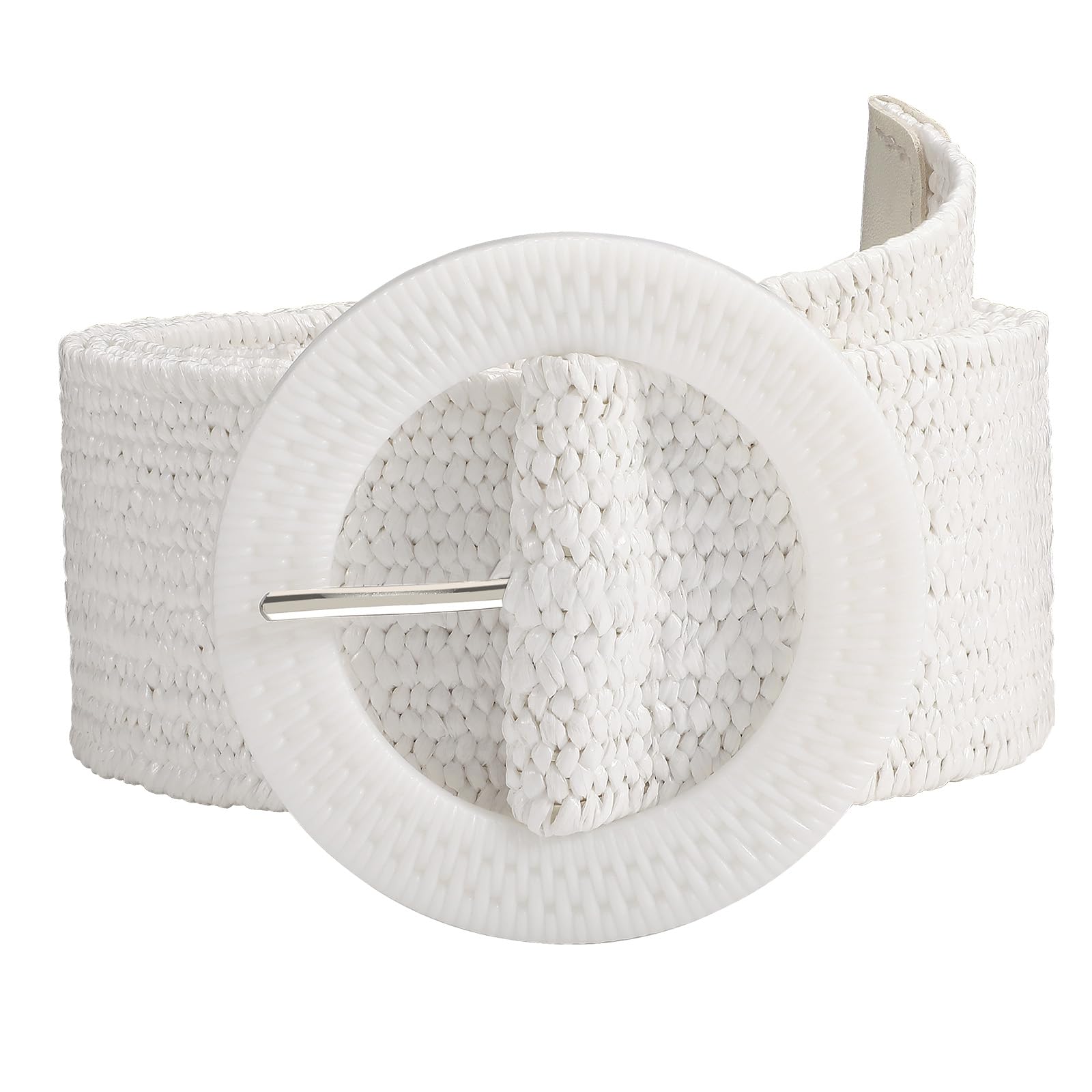 Straw Woven Braided Elastic Belt with Round Buckle - JASGOOD OFFICIAL