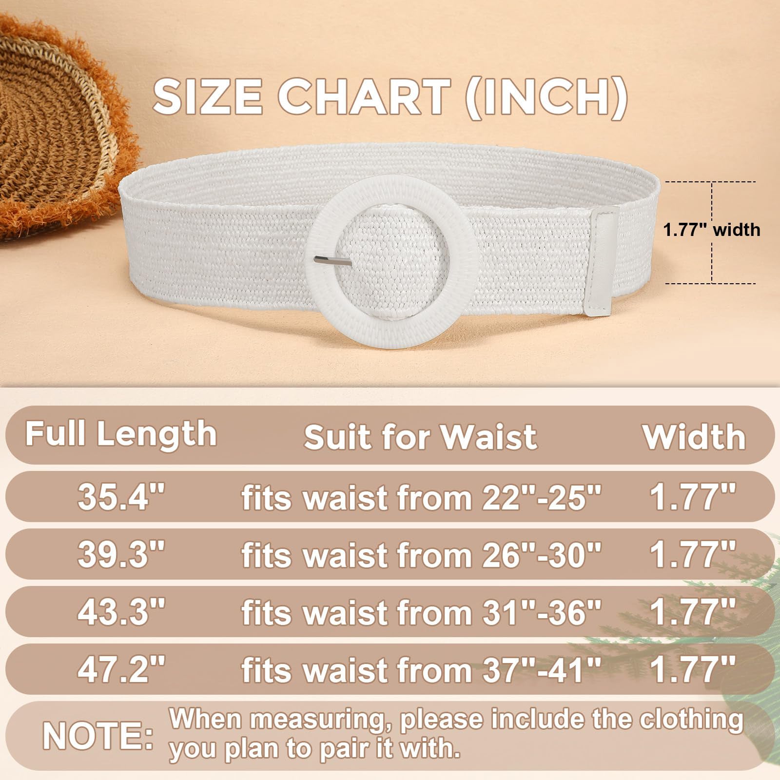 Straw Woven Braided Elastic Belt with Round Buckle - JASGOOD OFFICIAL