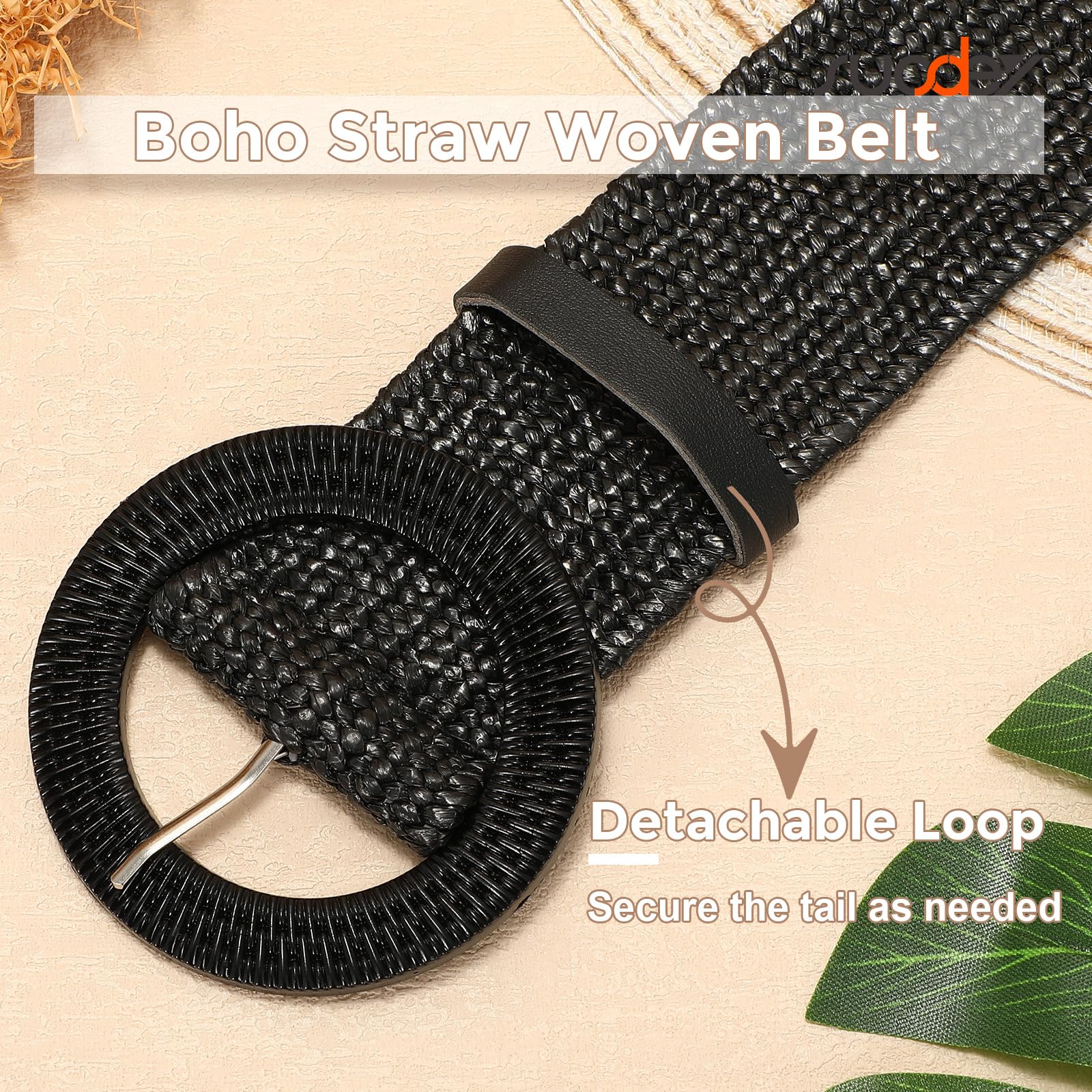 Straw Woven Braided Elastic Belt with Round Buckle - JASGOOD OFFICIAL
