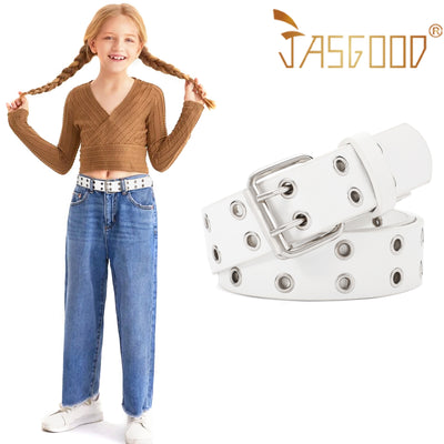 Kids Double Grommet Pu Leather Studded Holes Belt