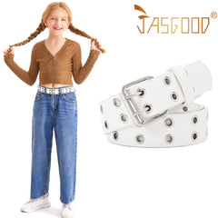Kids Double Grommet Pu Leather Studded Holes Belt