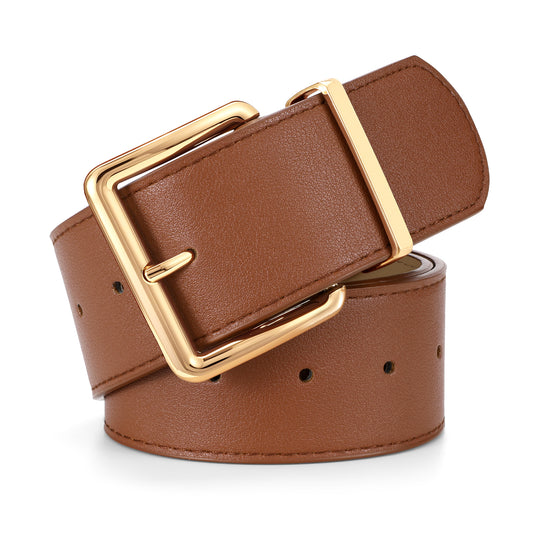 JASGOOD Women Wide Belt for Dresses Thick Leather Belt with Big Gold Buckle Fahion Women Chunky Belt
