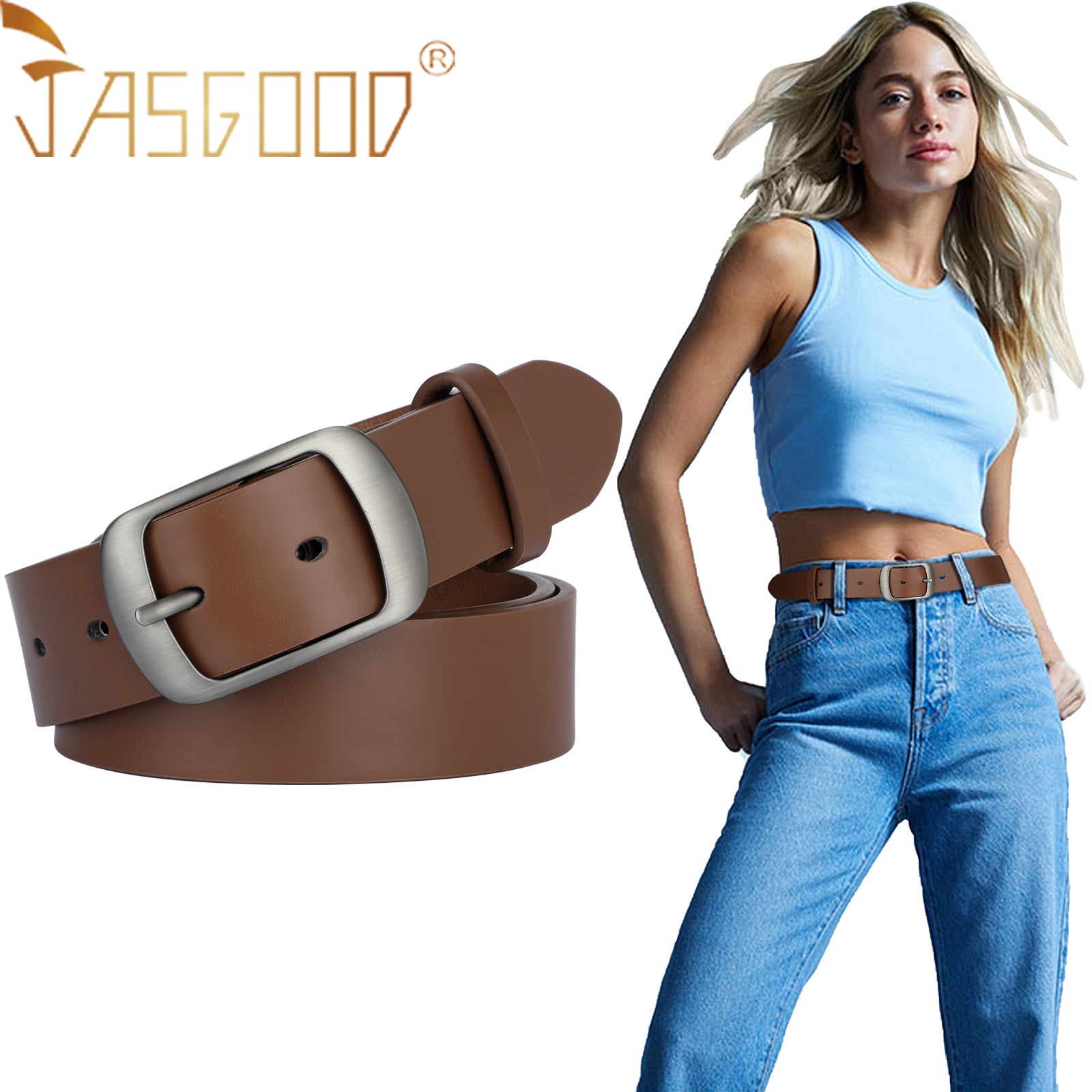 Women Fashion Leather Cowhide Waist Belt For Jeans Pants - JASGOOD OFFICIAL