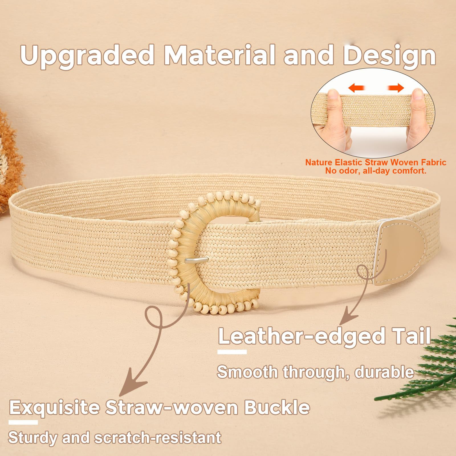 Straw Woven Braided Elastic Belt with Round Buckle - JASGOOD OFFICIAL