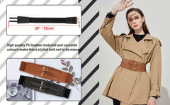 Women Vintage Wide Faux Leather Elastic Stretchy Belt