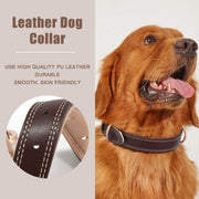 Super Soft Brown Leather Dog Collar With Strong Metal Buckle