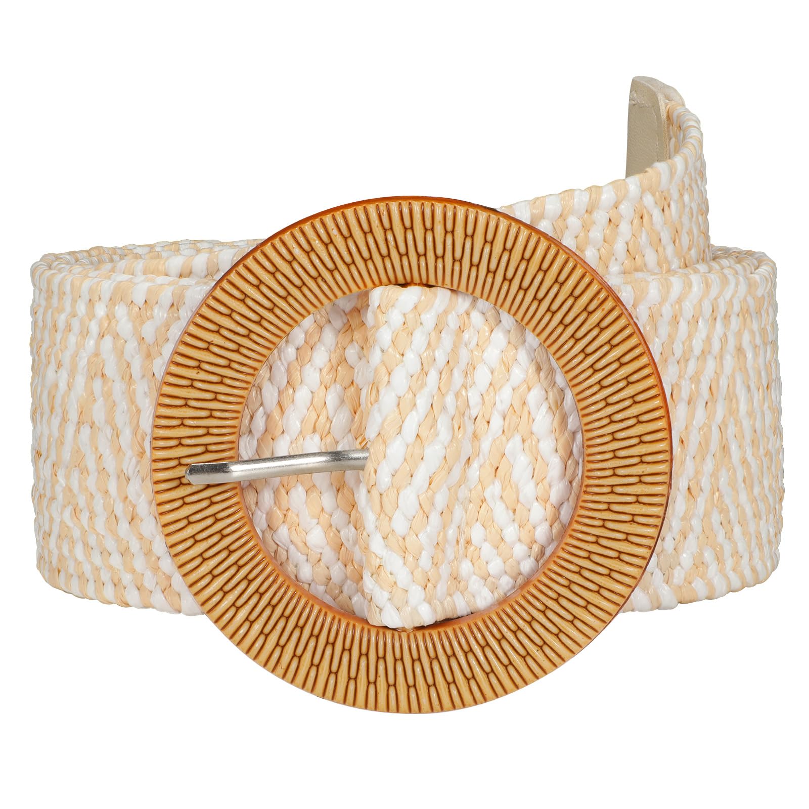 Straw Woven Braided Elastic Belt with Round Buckle - JASGOOD OFFICIAL