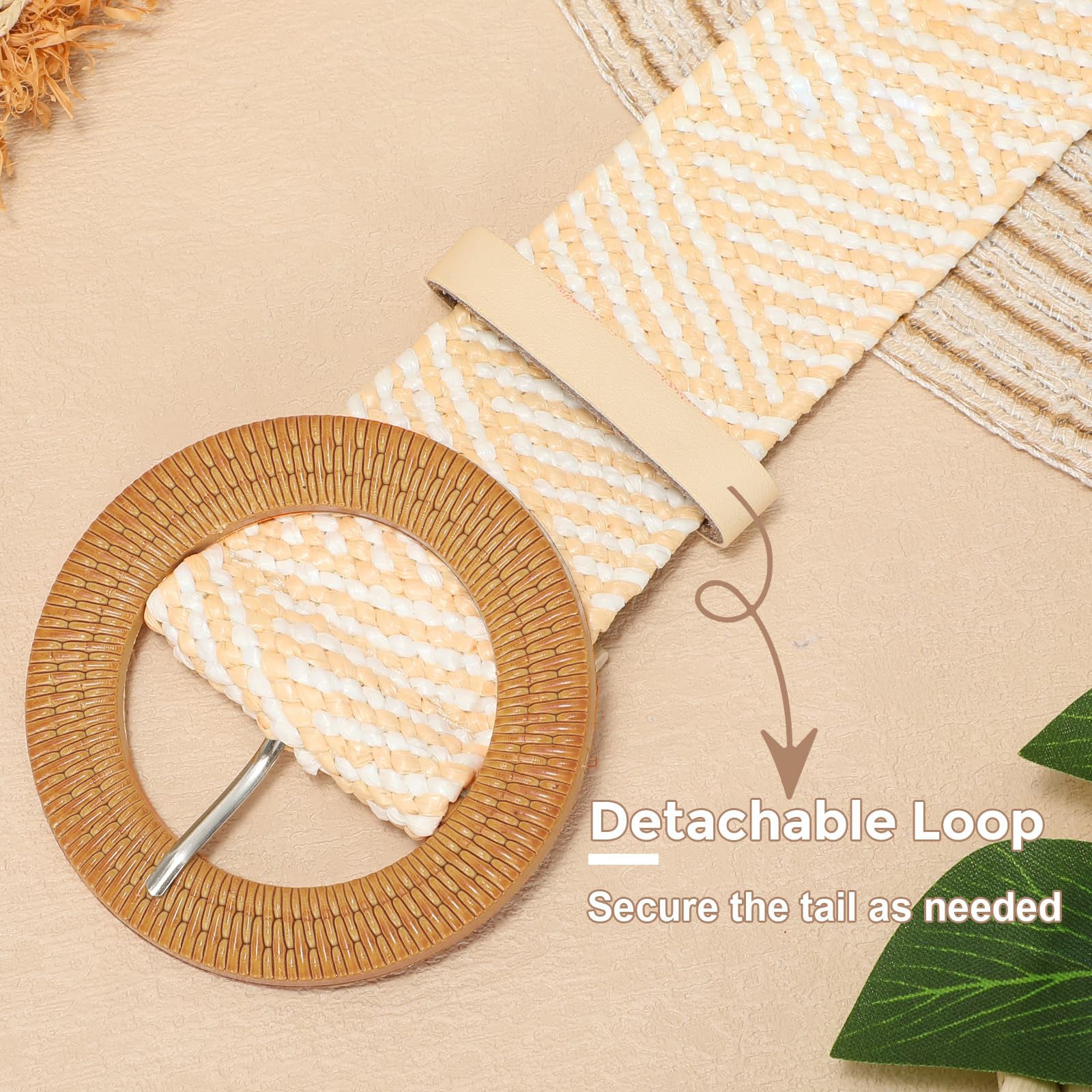 Straw Woven Braided Elastic Belt with Round Buckle - JASGOOD OFFICIAL