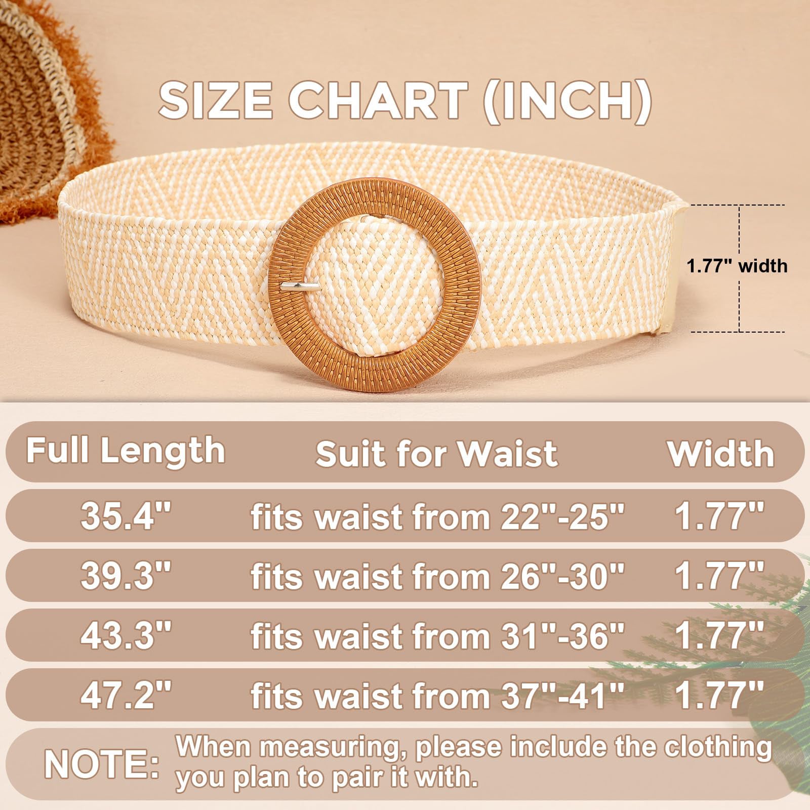 Straw Woven Braided Elastic Belt with Round Buckle - JASGOOD OFFICIAL