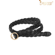 Women Skinny Braided Leather Belt Thin Woven Waist Belt For Dress