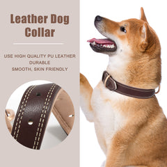 Super Soft Brown Leather Dog Collar With Strong Metal Buckle