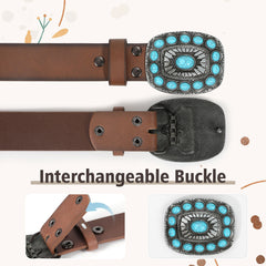 Unisex Western Cowboy Cowgirl Style Boho Turquoise Faux PU Leather Belt