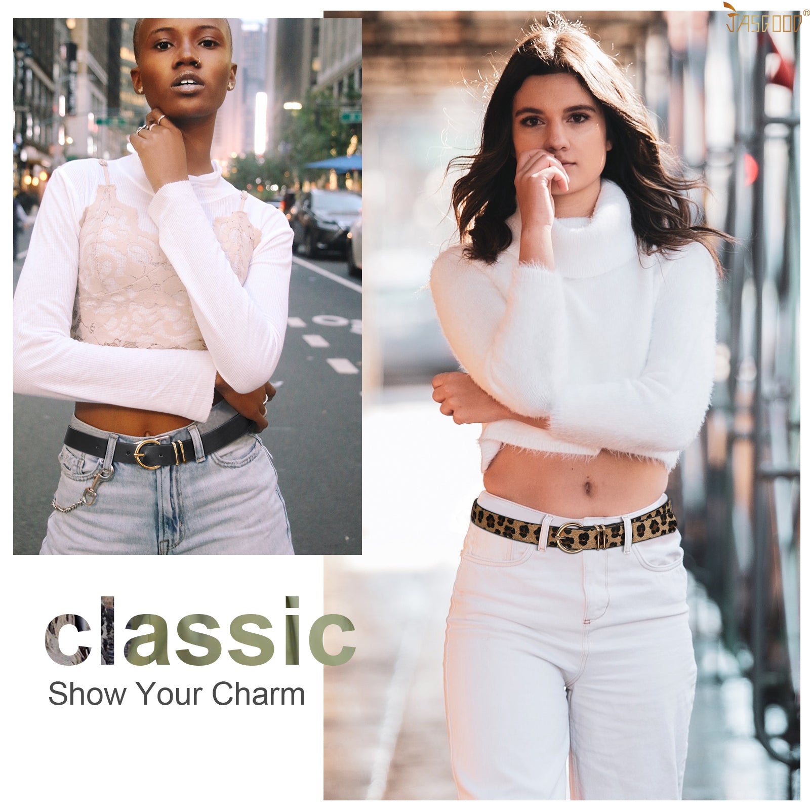 JASGOOD Leather Belts for Women Jeans Dresses Fashion Ladies White Belt - JASGOOD OFFICIAL