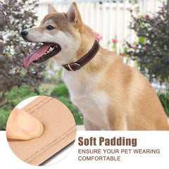 Super Soft Brown Leather Dog Collar With Strong Metal Buckle