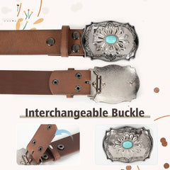 Unisex Western Style Boho Turquoise Faux PU Leather Belt For Cowboy Cowgirl