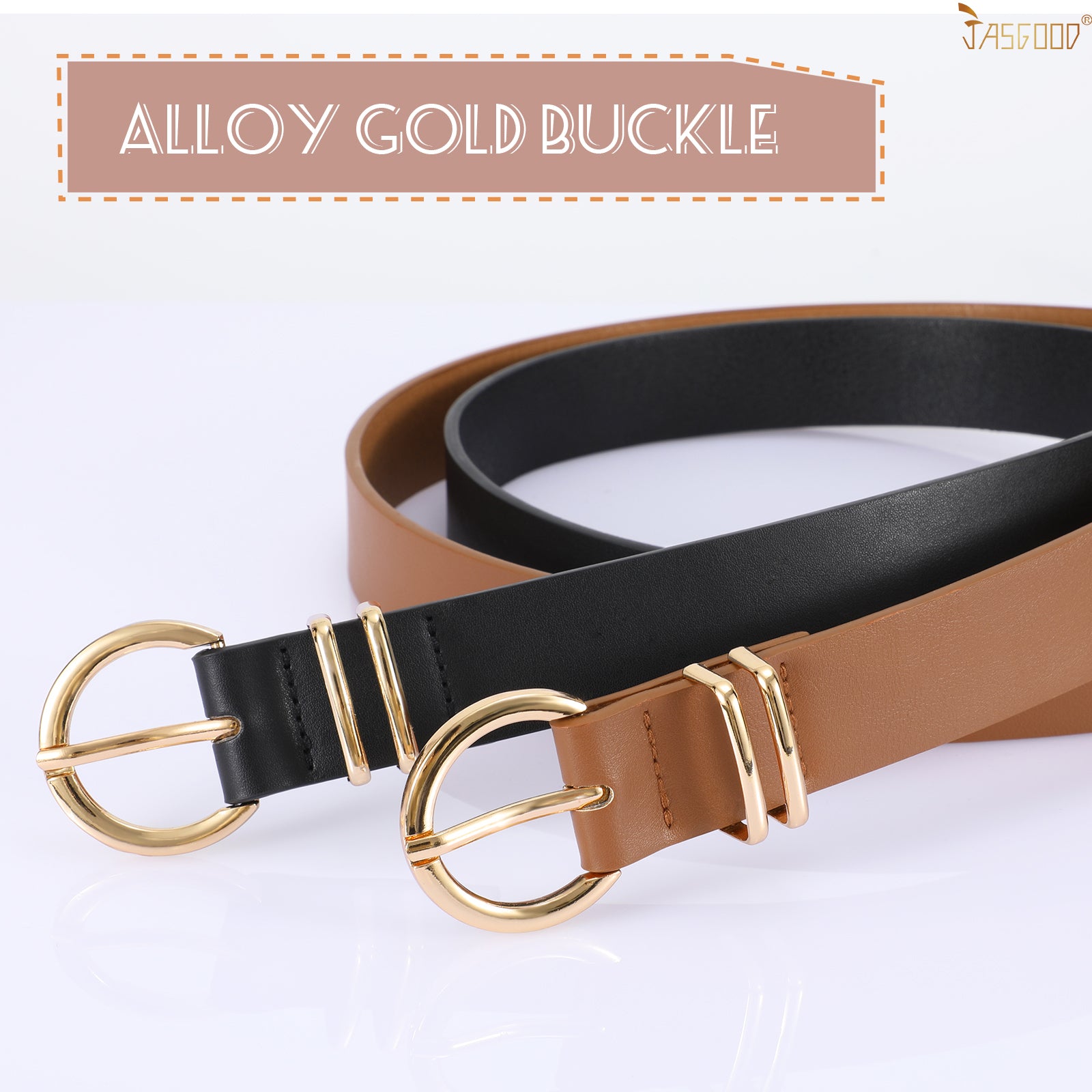 JASGOOD Leather Belts for Women Jeans Dresses Fashion Ladies White Belt - JASGOOD OFFICIAL