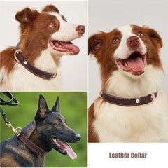 Super Soft Brown Leather Dog Collar With Strong Metal Buckle