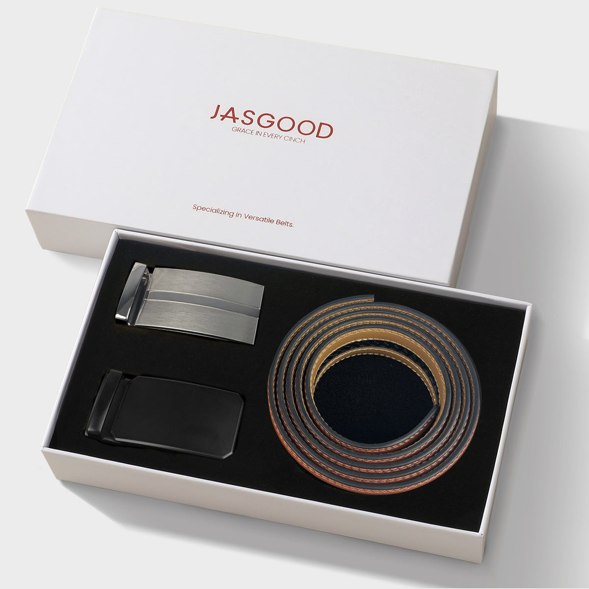 Premium Genuine Leather Sliding Belt | 2 Buckles+1 Belt Strap - JASGOOD OFFICIAL