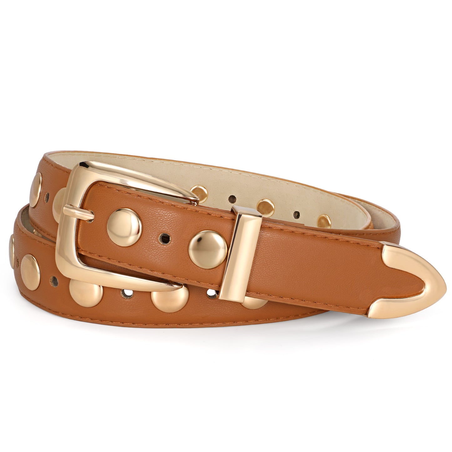 JASGOOD Women Leather Belt Fashion Studded Belt Ladies Punk Belt Vintage Leather Belt for Jeans Dress