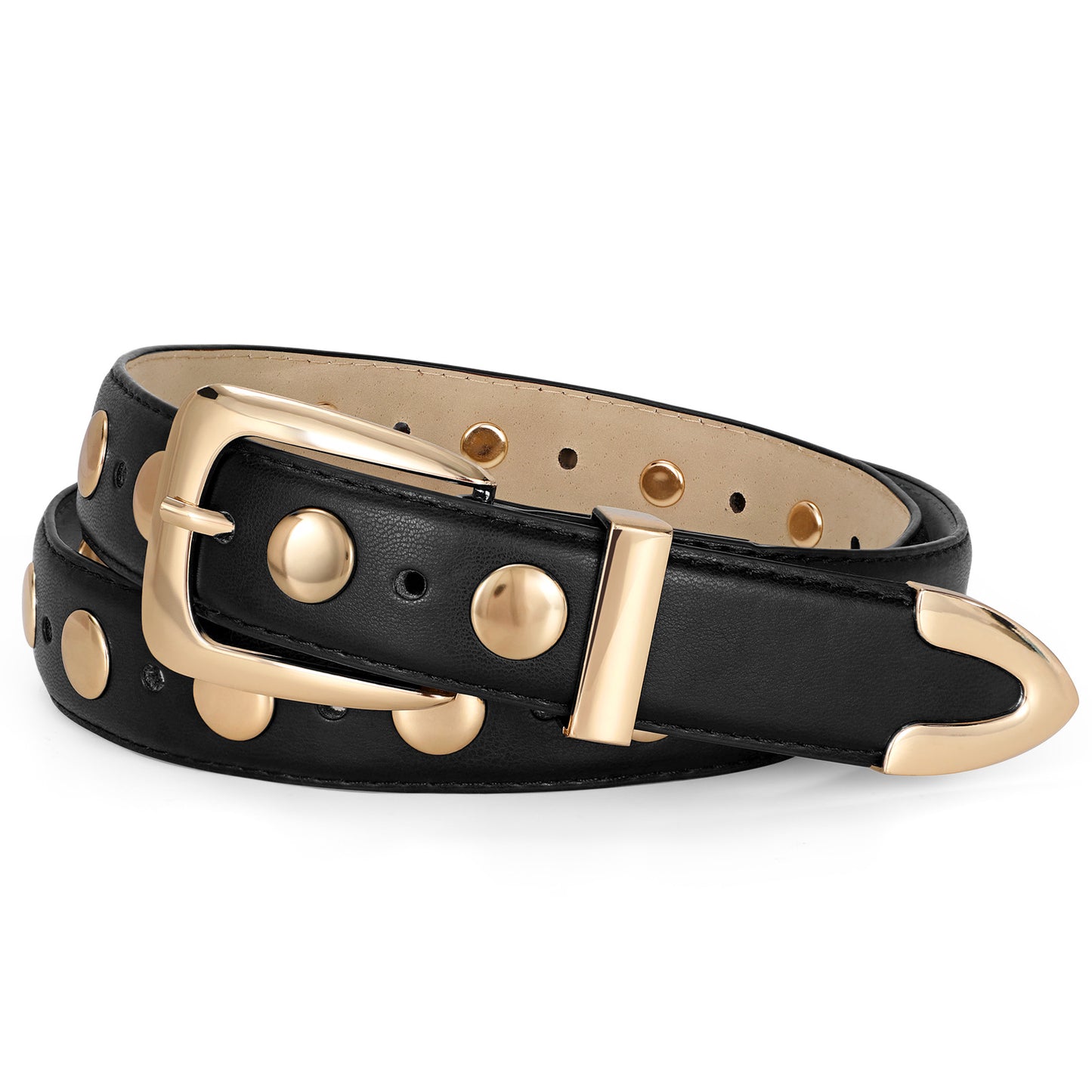 JASGOOD Women Leather Belt Fashion Studded Belt Ladies Punk Belt Vintage Leather Belt for Jeans Dress