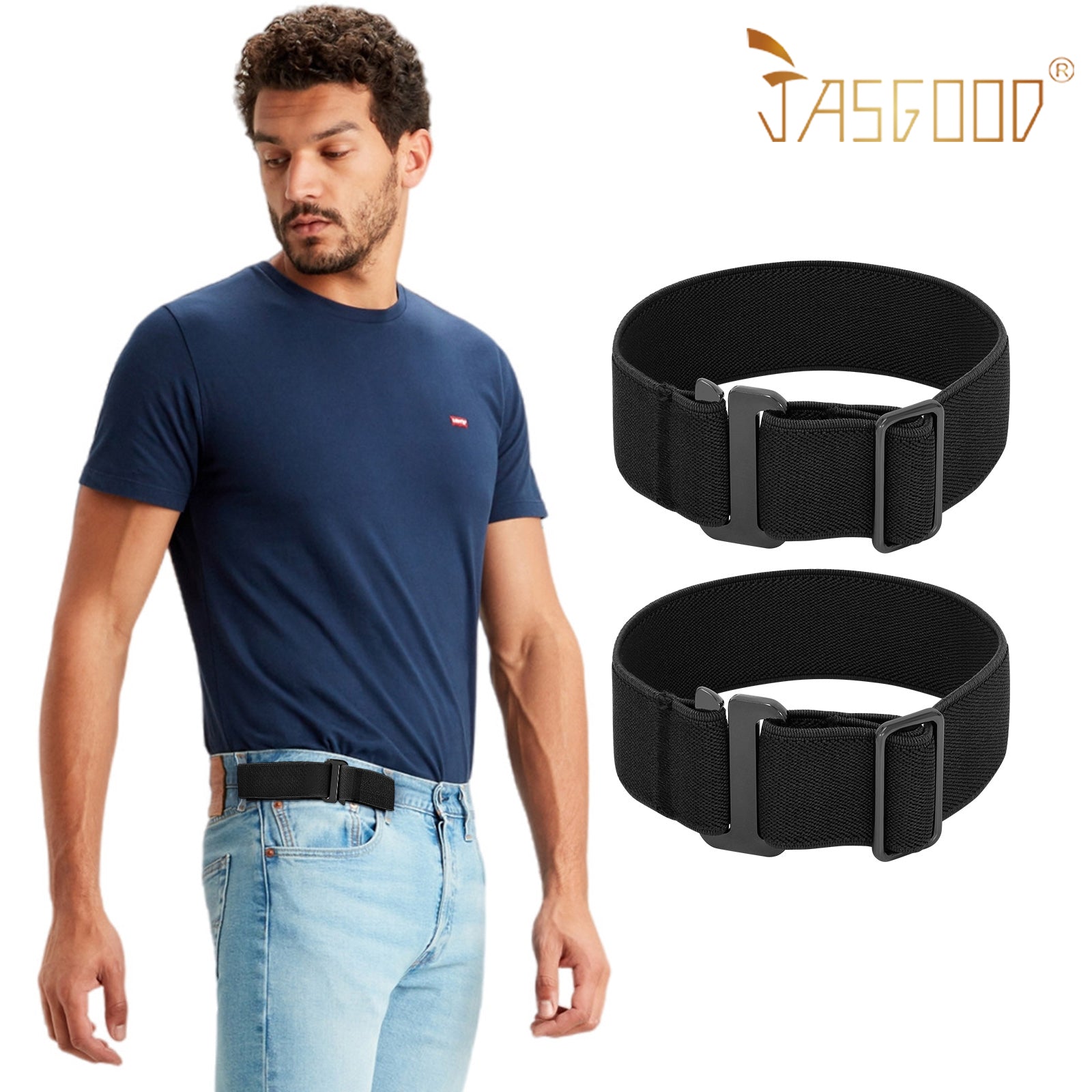 JASGOOD No Show Elastic 2 Loops Belt for Men,No Buckle Stretch Side Belt Pant Waist Tightener for Jeans - JASGOOD OFFICIAL