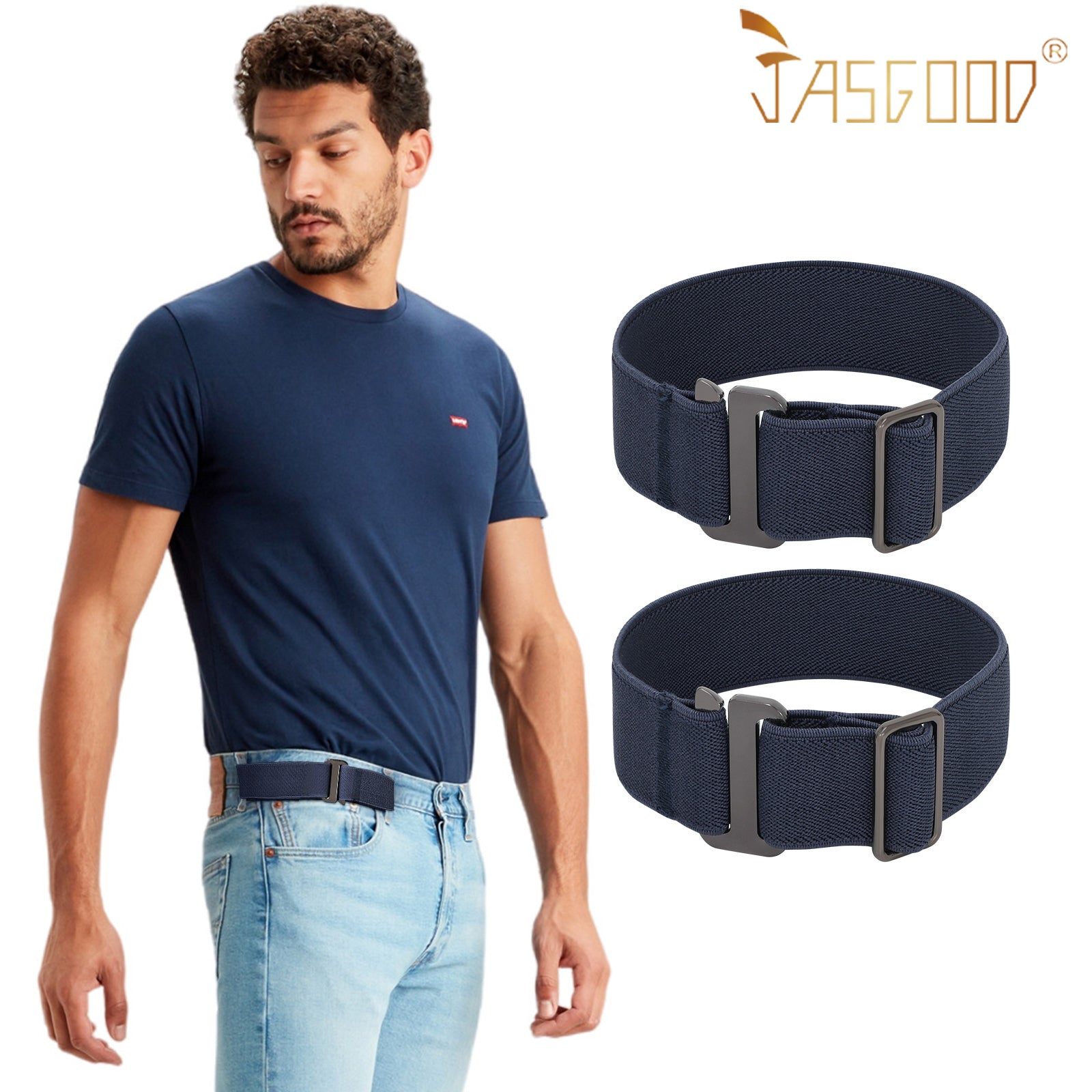 JASGOOD No Show Elastic 2 Loops Belt for Men,No Buckle Stretch Side Belt Pant Waist Tightener for Jeans - JASGOOD OFFICIAL