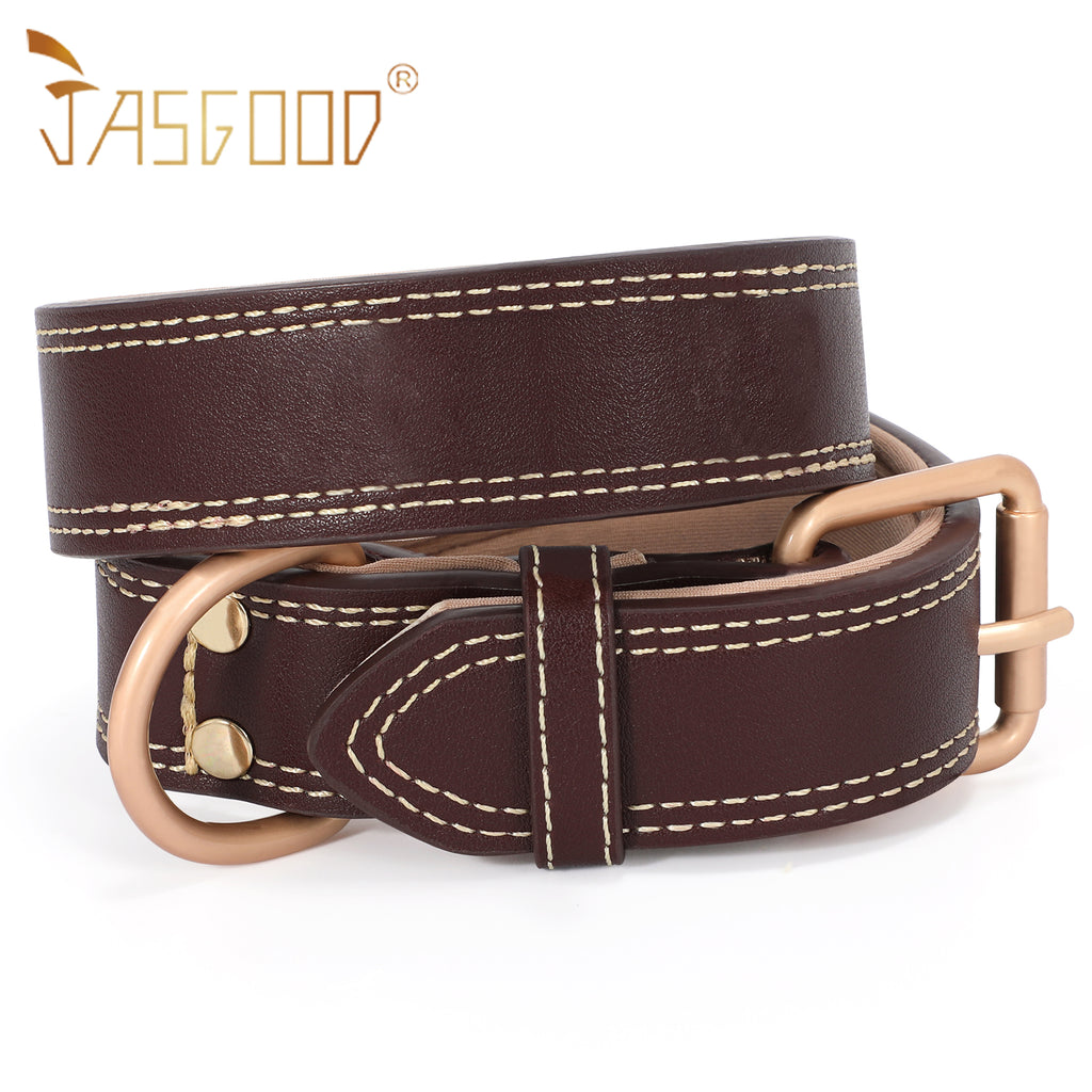 Super Soft Brown Leather Dog Collar With Strong Metal Buckle