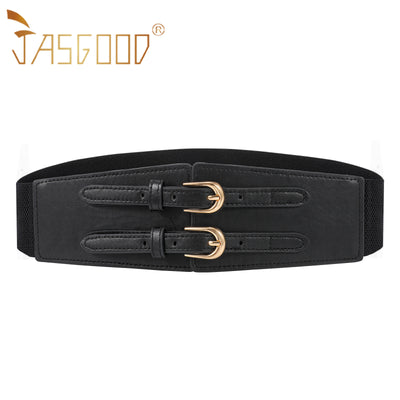 Women Vintage Wide Faux Leather Elastic Stretchy Belt