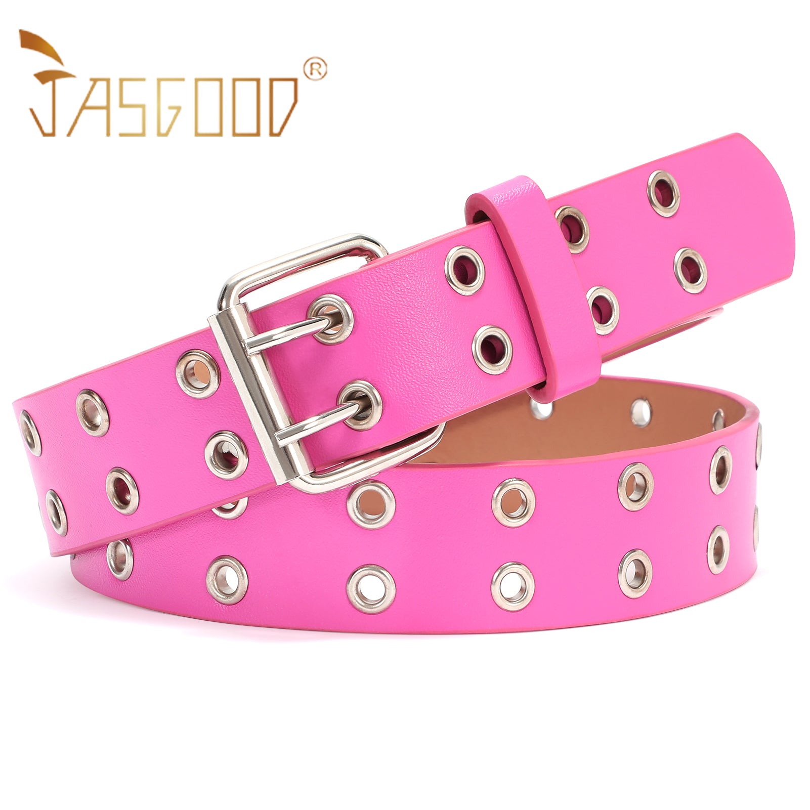 Kids Double Grommet Pu Leather Studded Holes Belt - JASGOOD OFFICIAL