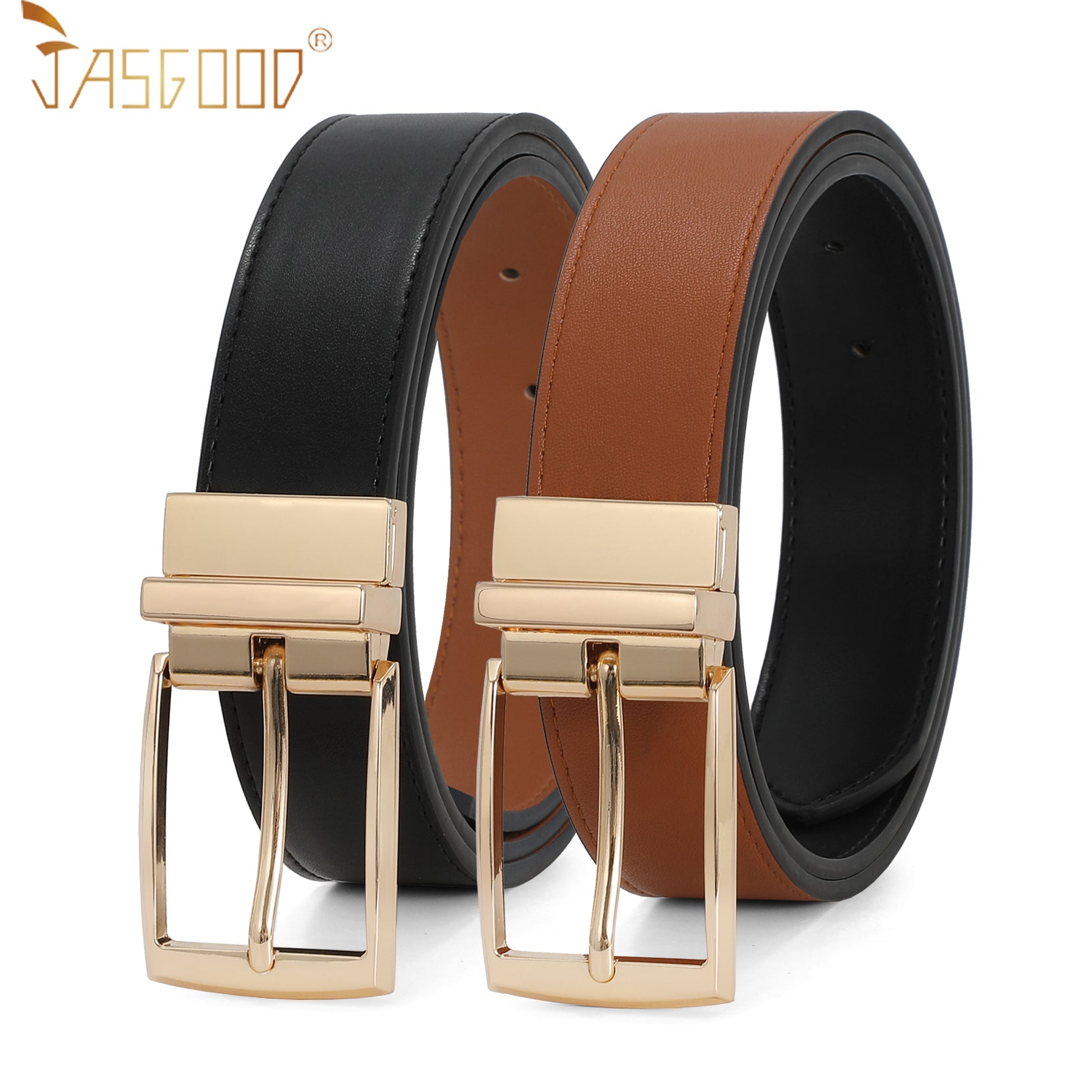 Men Women Comfortable Casual Leather Classic Reversible Belt - JASGOOD OFFICIAL