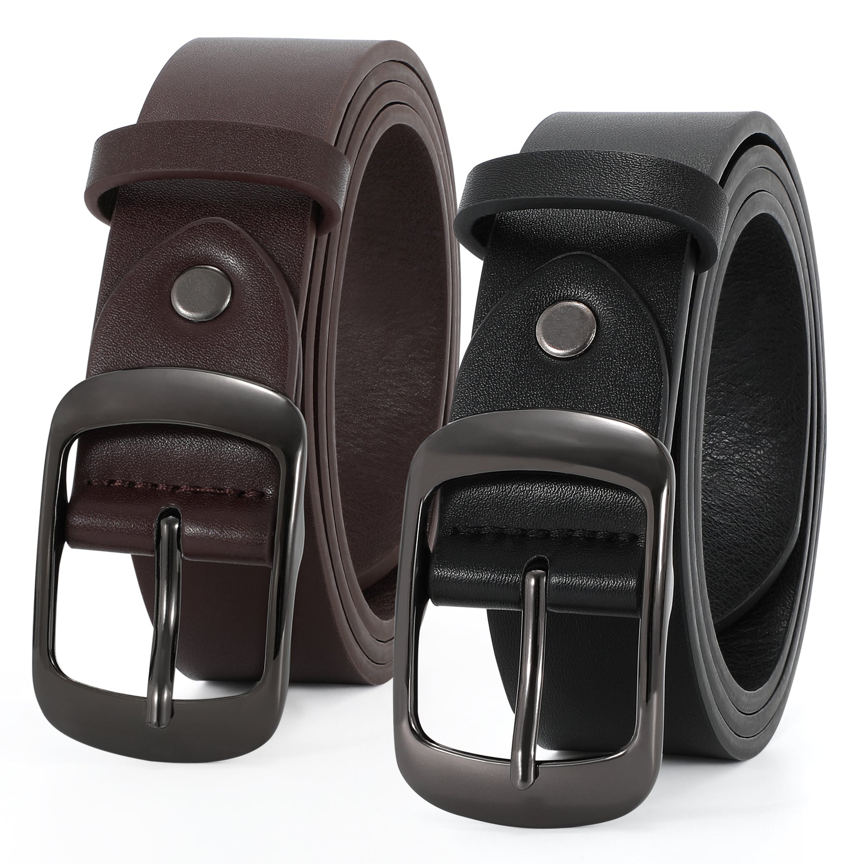 2Packs Women Leather Belts for Jeans Fashion Ladies Black Brown Waist Belt - JASGOOD OFFICIAL