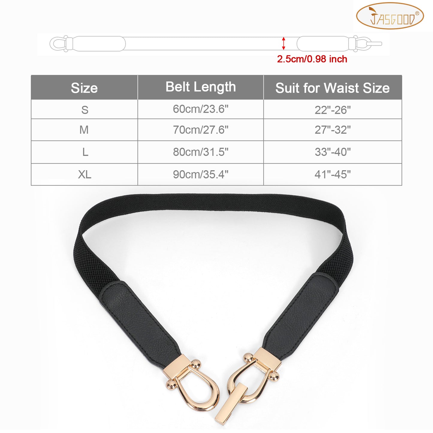 JASGOOD Women Stretchy Waist Belt Retro Elastic Skinny Belt for Ladies with Gold Buckle