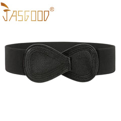 Lady Interlock Buckle 8-shaped Faux Leather Elastic Belt