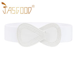 Lady Interlock Buckle 8-shaped Faux Leather Elastic Belt